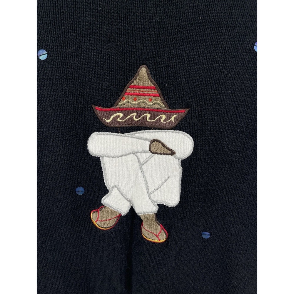 Quacker Factory Womens Southwestern Cardigan Sweater Black Embroidered Cactus M - Picture 9 of 11
